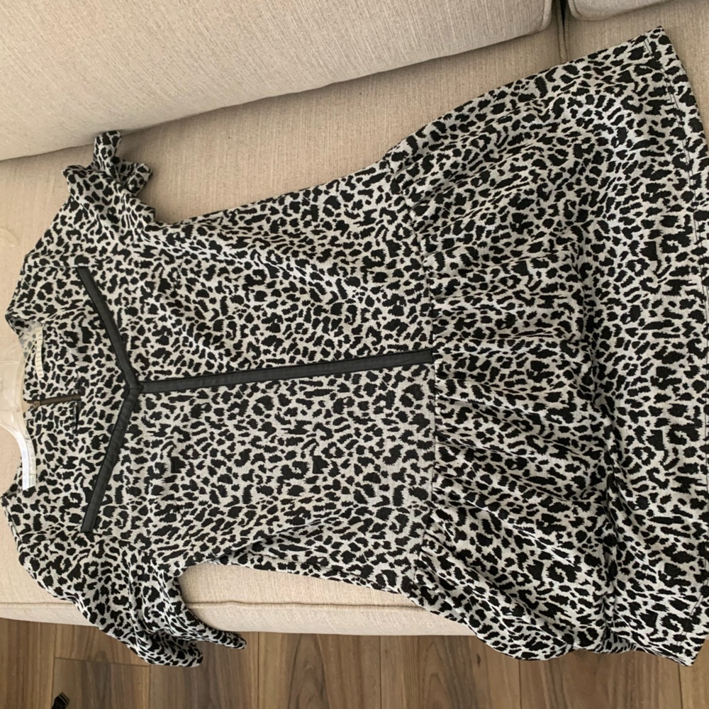 Leopard Print (Blue/Black) Mini Dress-Black Leather Accents